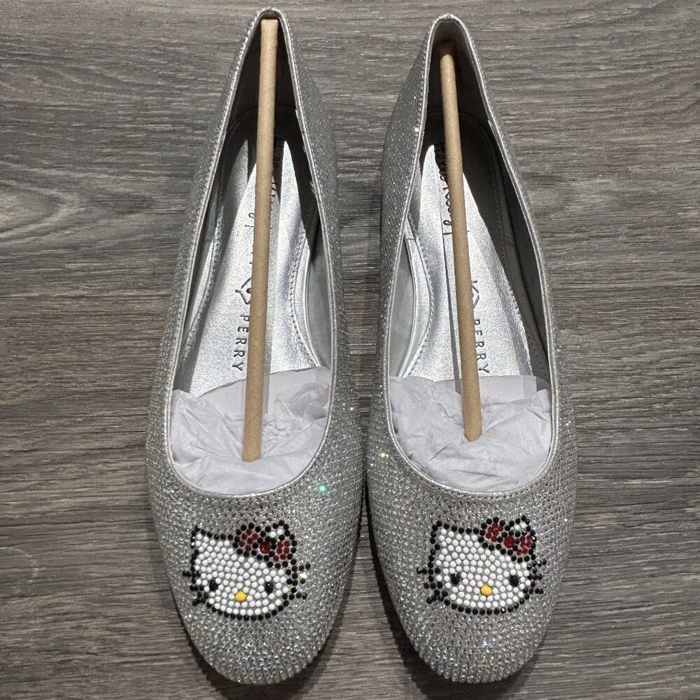 Hello Kitty Katy Perry 7.5 Crystal Ballet Flats Silver Limited Edition Rhineston